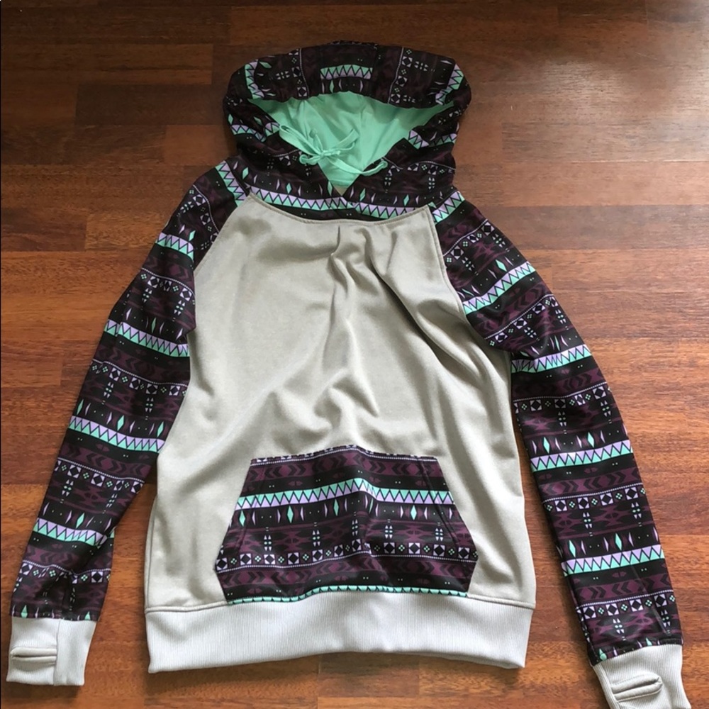 Empyre Green and Purple Printed Hoodie